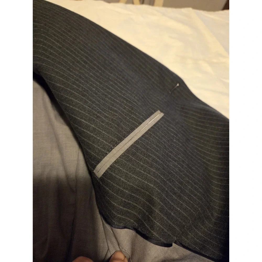 Banana Republic Modern Fit suit jacket in a classic gray pinstripe pattern,...